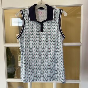 Lillie Green Sleeveless Golf Polo Top Womens Stretch Performance Geometric Sz M